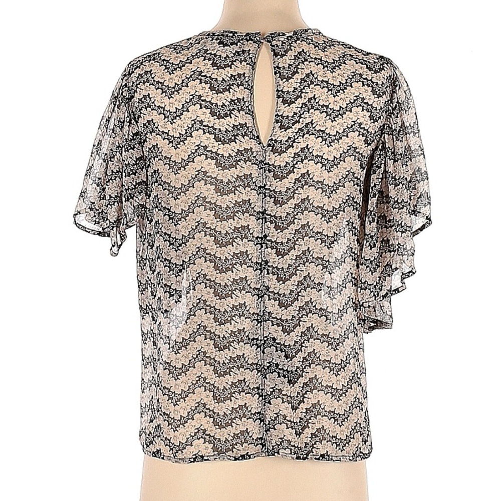 The Kooples 100% silk black and white floral flutter sleeve top - Picture 8 of 10